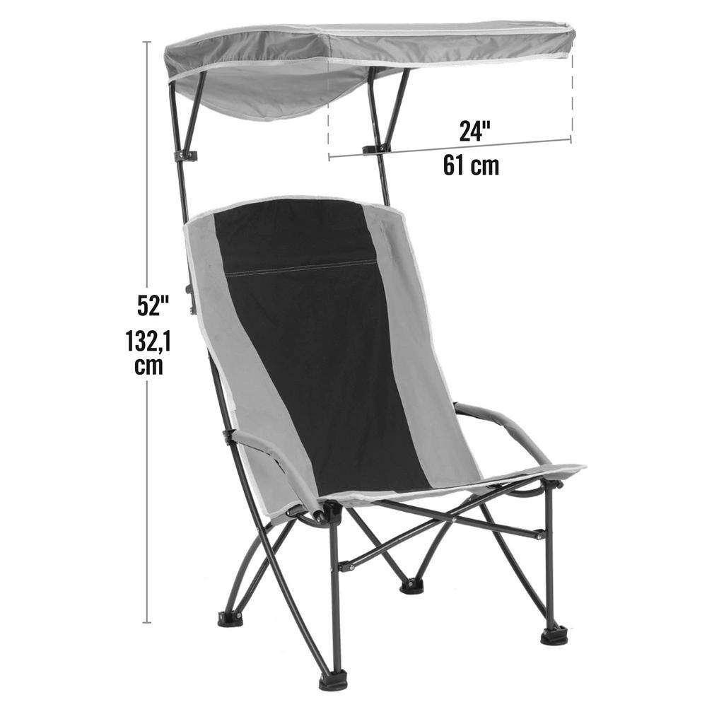 Graphite and Tan High Folding Camping Chair with Canopy