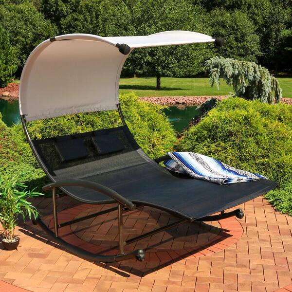 Sunnydaze Sling Double Outdoor Rocking Chaise Lounge Chair
