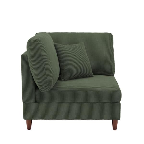 Uixe Green Corduroy Fabric Left Arm Facing Sectional Corner Arm Chair with Wood Legs (Set of 1)