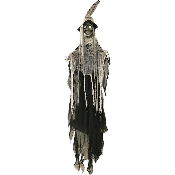 Haunted Hill Farm 62 in. Poseable Hanging Witch with Button Eyes Halloween Prop