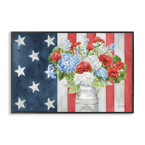 Stupell Industries American Flag Bouquet by Leslie Trimbach Black Framed Nature Giclee Art Print 16 in. x 24 in.