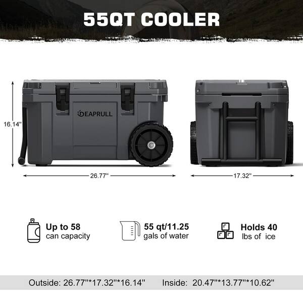 Gilati Gray 55 qt. Portable Chest Cooler, Leak-Proof Outdoor