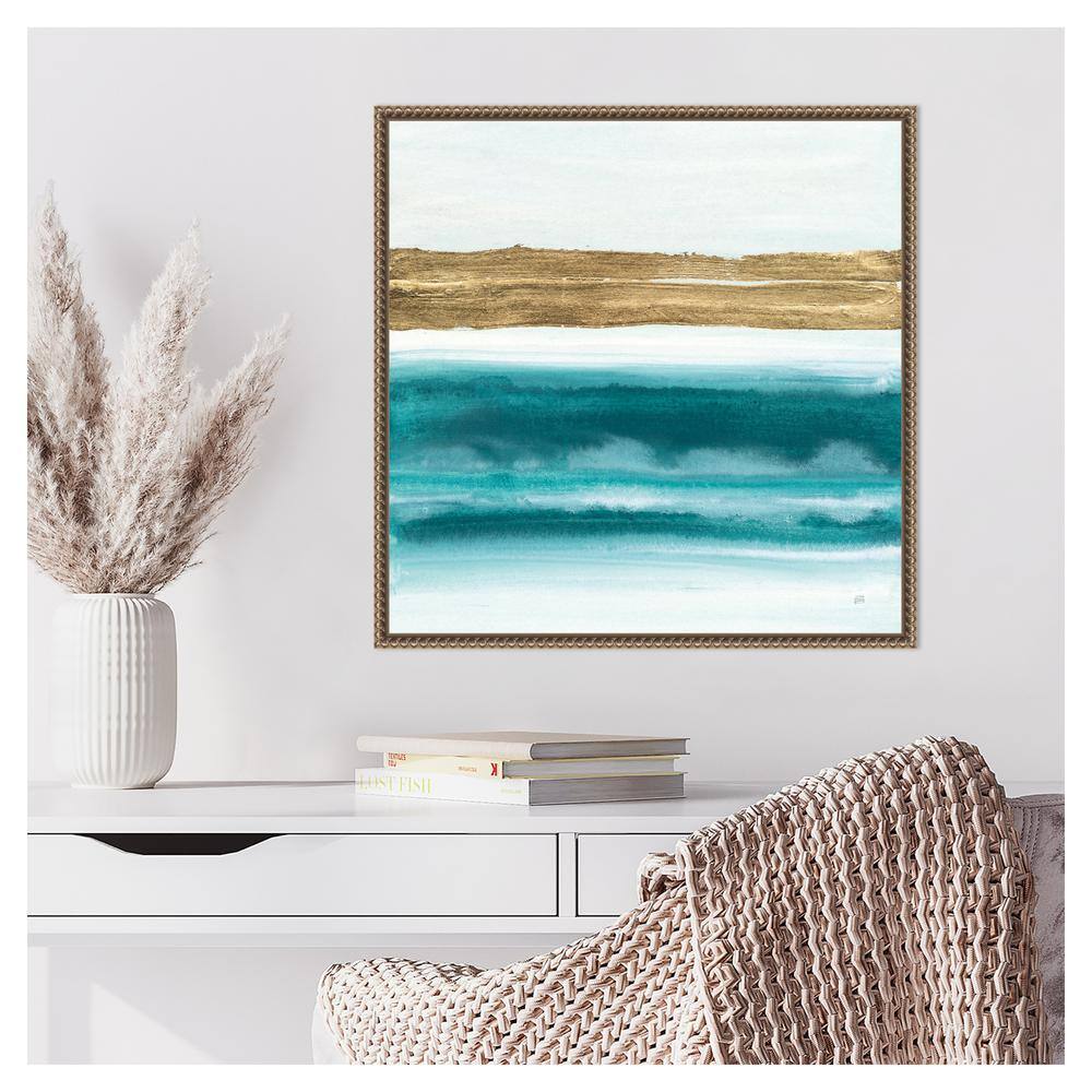 Gold and Teal Abstract Canvas Art with Beaded Frame