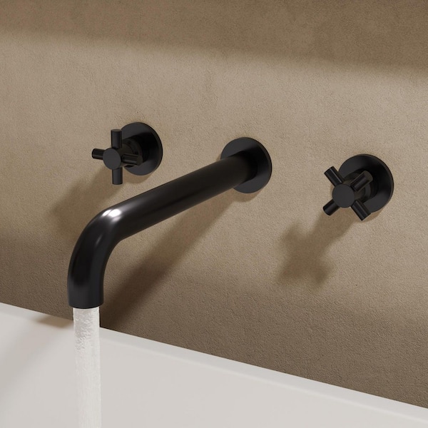 11 in. Long Spout Double-Handle Wall Mount Roman Tub Faucet 6.74 GPM with Spot Resistant in Matte Black Valve Included