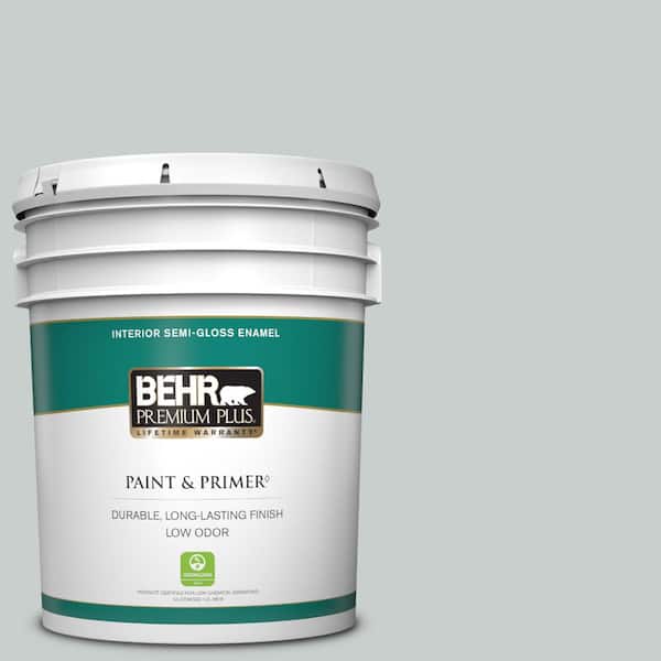 BEHR PREMIUM PLUS 5 gal. #720E-2 Light French Gray Semi-Gloss Enamel Low Odor Interior Paint & Primer
