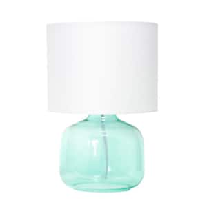 13.75 in. Aqua Glass Table Lamp with Fabric Shade