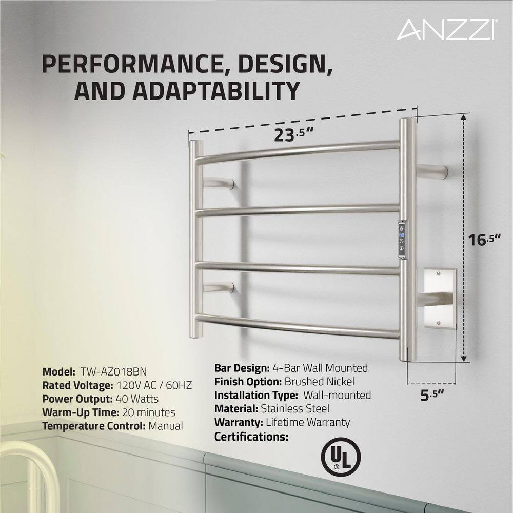 Brushed Nickel 4-Bar Wall Mounted Electric Towel Warmer