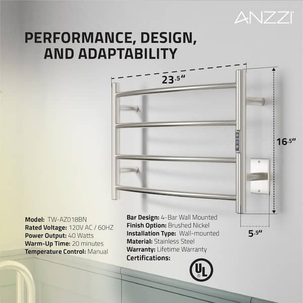 Glow 4-Bar Electric Towel Warmer in Brushed Nickel Glow 4-Bar Electric Towel Warmer in Brushed Nickel