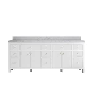 Sonoma 84 in. Double Sink Freestanding White Bath Vanity with Venatino Qt. Top Unassembled