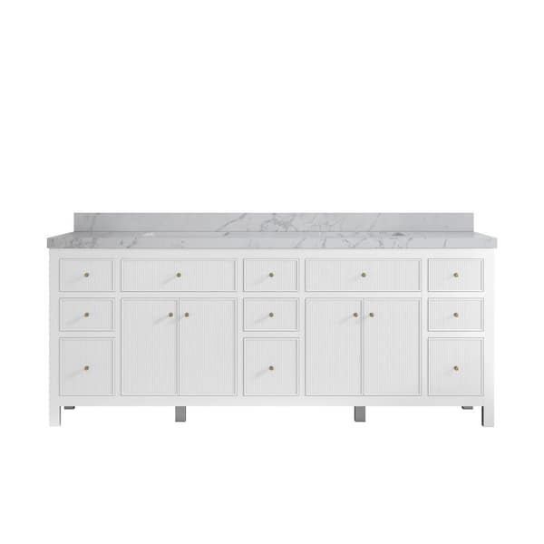 Willow Collections Sonoma 84 in. Double Sink Freestanding White Bath Vanity with Venatino Qt. Top Unassembled
