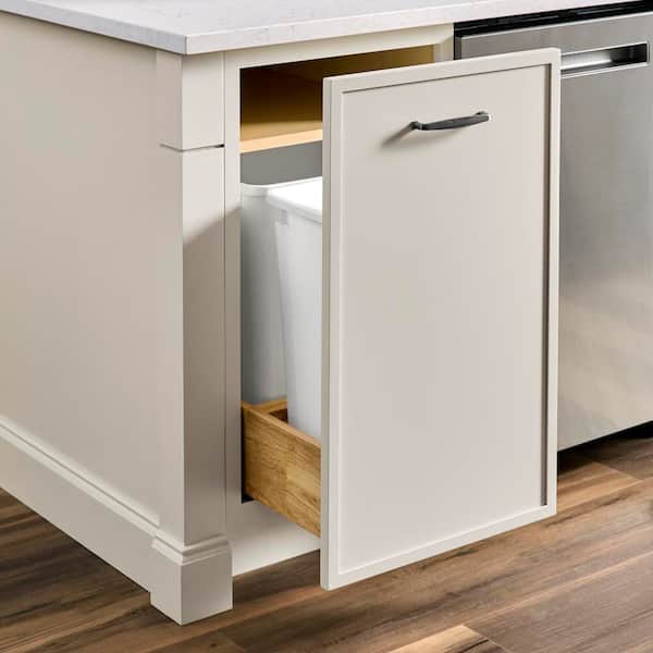 Leyton 18in.Wx 24in.D x 34.5in.H Ready to Assemble Plywood Slim Shaker Double Trash Can Kitchen Cabinet in Antique White