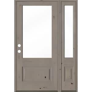 50 in. x 80 in. Farmhouse Knotty Alder Right-Hand/Inswing 3/4 Lite Clear Glass Grey Stain Wood Prehung Front Door w/RSL