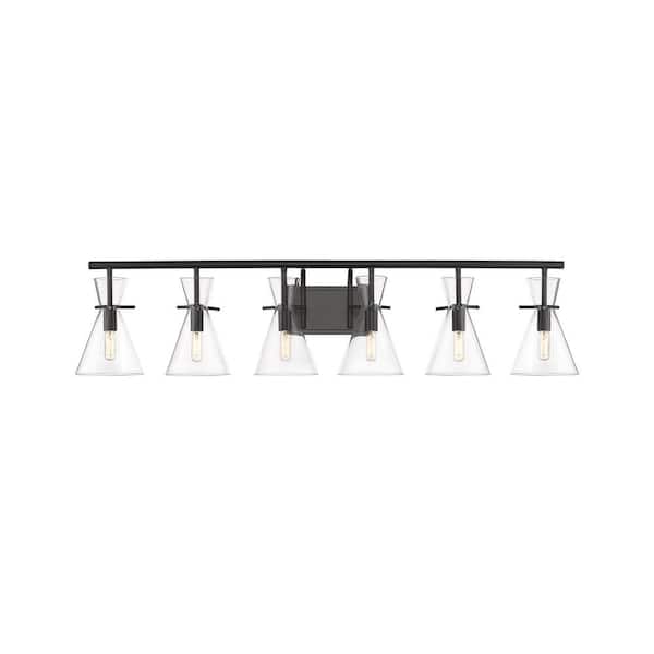 Colden 45 in. 6-Light Matte Black Vanity Light with Clear Glass Shade