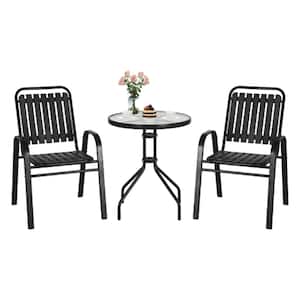 Black 3-Piece Metal Outdoor Bistro Set with PP Backrest and Seat