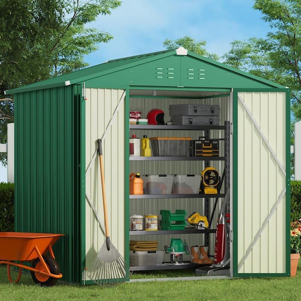 Lofka 8 ft. W x 6 ft. D Green Outdoor Storage Metal Shed with