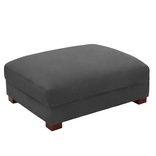 Uixe 42 in. Gray Corduroy Fabric Rectangle Ottoman with Wood Legs