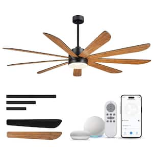72 in. Smart Indoor Black and Dark Walnut Low Profile Standard Ceiling Fan with Bright White Integrated LED
