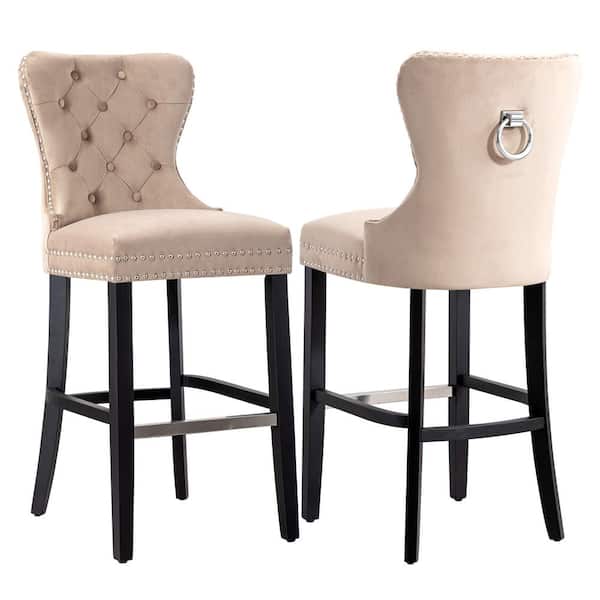 WESTINFURNITURE Harper 29 in. Taupe Velvet Tufted Wingback Kitchen Counter Bar Stool with Black Solid Wood Frame (Set of 2)
