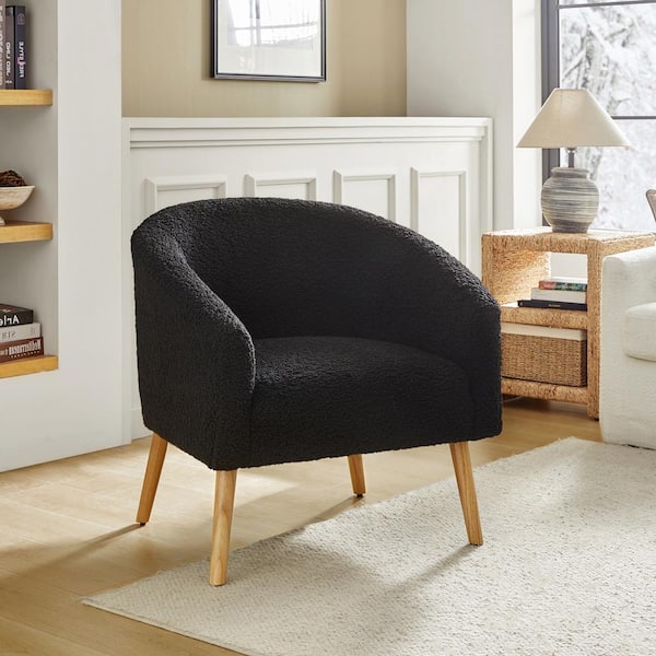 JAYDEN CREATION Rose Modern Black 30 in. W Boucle Armchair with Solid Wood Legs