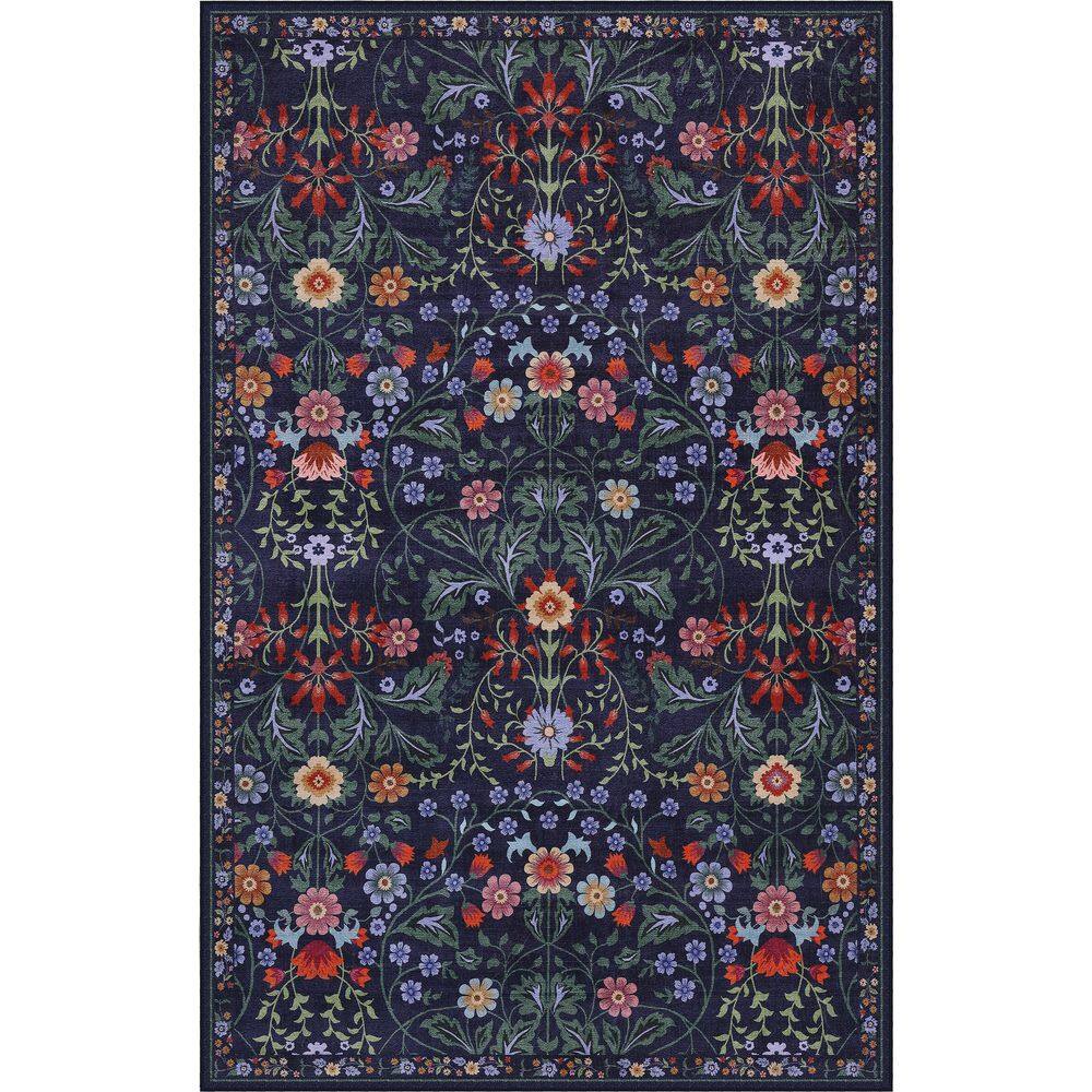 Primrose Art Nouveau Floral Border Machine-Washable Green/Pink 5 ft. x 8 ft. Area Rug price history on PriceWatchPro