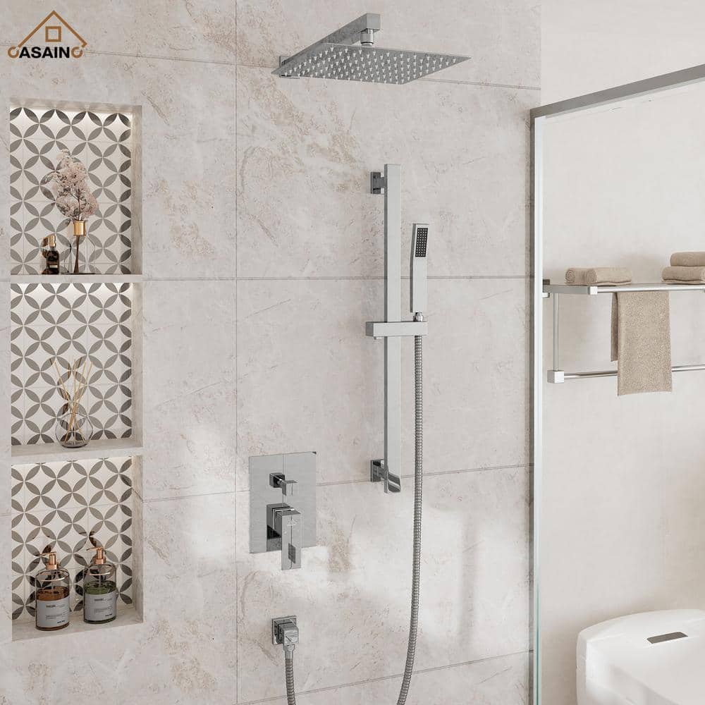 Chrome Adjustable Dual Shower System with Handheld and Rain Shower Heads