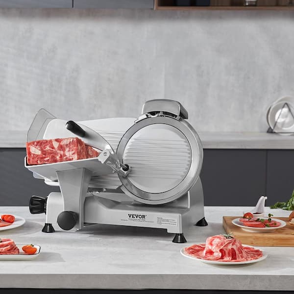 VEVOR Meat Slicer, 340W, 10 in. SUS420 Stainless Steel Blade and Built-in Sharpening Stone, 0-0.6 in. Adjustable Thickness QPJ12JK-300A60HZ1V1 VEVOR Meat Slicer, 340W, 10 in. SUS420 Stainless Steel Blade and Built-in Sharpening Stone, 0-0.6 in. Adjustable Thickness QPJ12JK-300A60HZ1V1