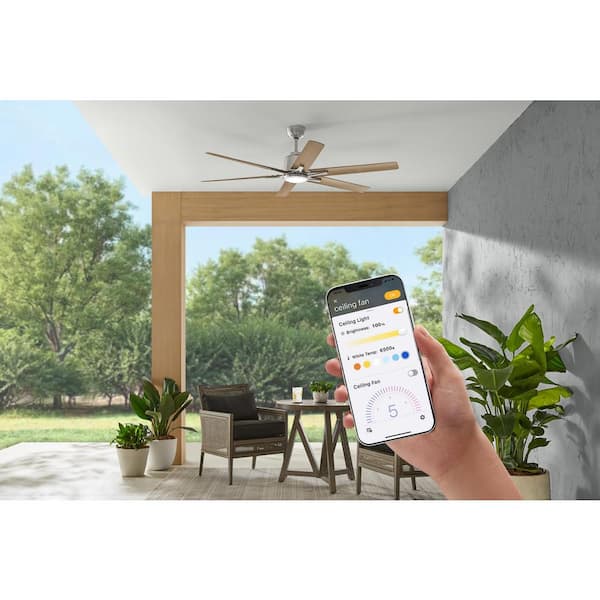 Kensgrove II 60 in. Smart Indoor/Outdoor Brushed Nickel Ceiling Fan with Remote Included Powered by Hubspace