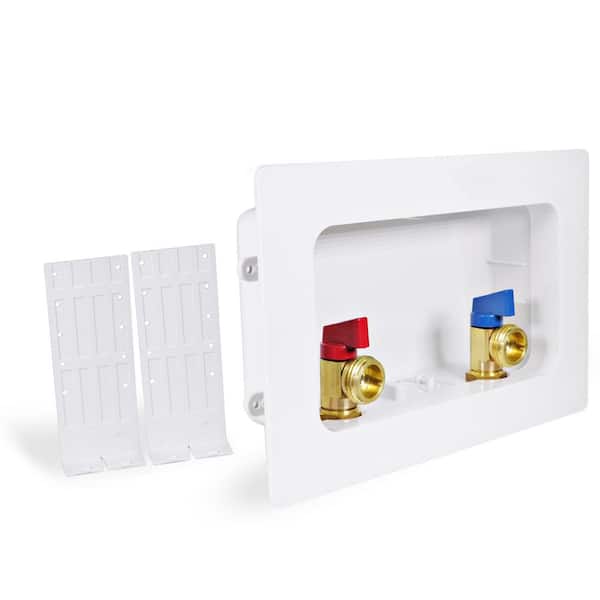 The Plumber's Choice 1/2 in. Push-Fit Brass Valve Fittings in White ABS Washing Machine Outlet Box (2 Pack)