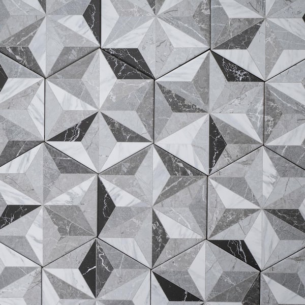 MOLOVO Iris Gray Hexagon 7.7 in. x 8.9 in. Matte Porcelain Marble look Floor and Wall Tile (9.05 sq. ft./Case)