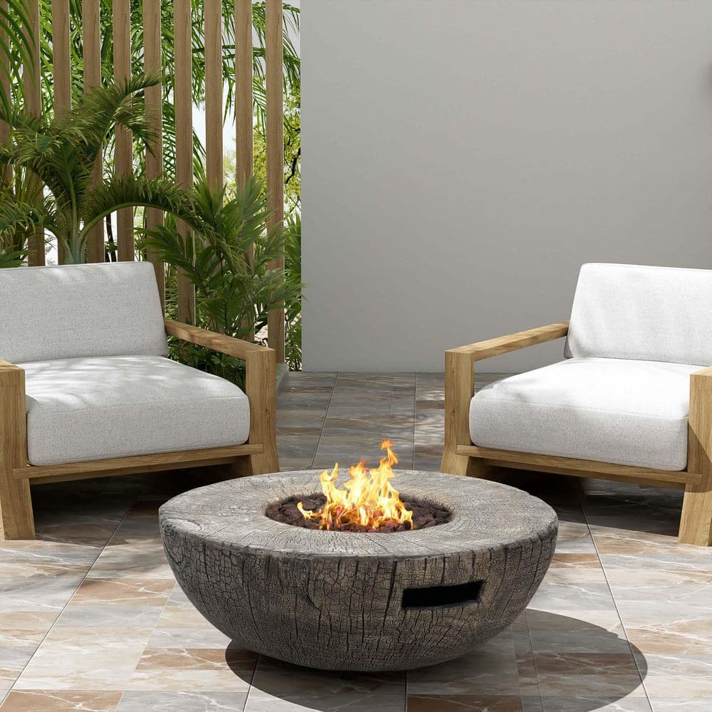 Outdoor 28 in. Round Propane Fire Pit 30000 BTU with Lava Rock