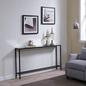 Quenn 56 in. Gunmetal Gray Standard Rectangle Mirrored Console Table