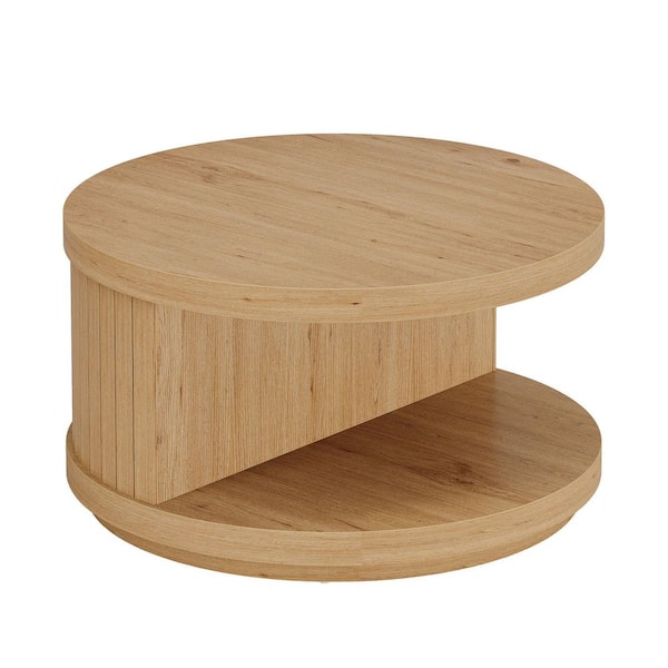 BYBLIGHT Allan 31.5 in. Light Brown Round Coffee Table Wood Coffee Table with Half-Moon Design for Living Room, Easy Assembly