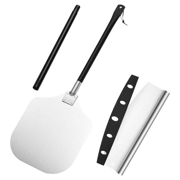 Commercial Grade Aluminum Pizza Peel Set Hard-Anodized Matte Finish with Detachable Handle and Pizza Cutter