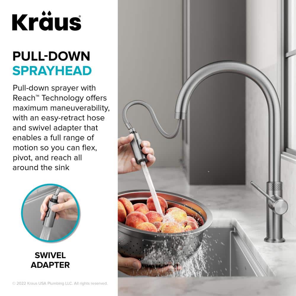 Spot-Free Stainless Steel High-Arc Kitchen Faucet with Pull-Down Spray