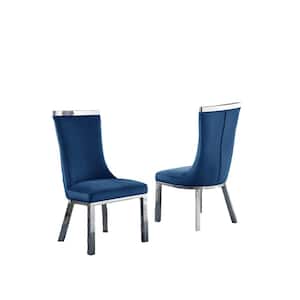 Caroline Navy Blue Velvet Fabric With Stainless Steel Legs Side Chair (Set of 2)