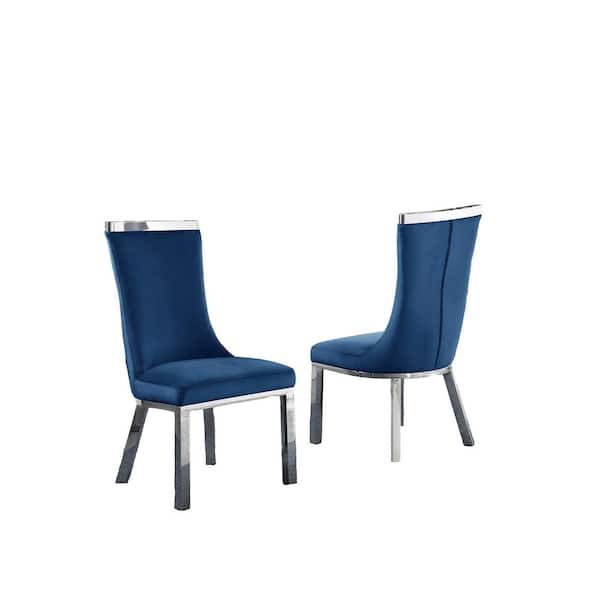 Best Quality Furniture Caroline Navy Blue Velvet Fabric With Stainless Steel Legs Side Chair (Set of 2)