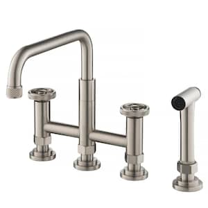 Urbix Double Handle Industrial Bridge Kitchen Faucet with Side Sprayer in Spot Free Stainless Steel