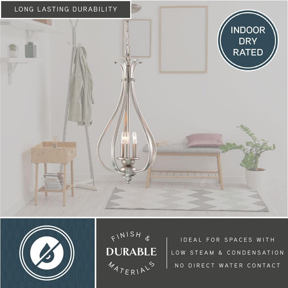 Monrovia Brushed Nickel 3-Light Pendant with Frosted Glass