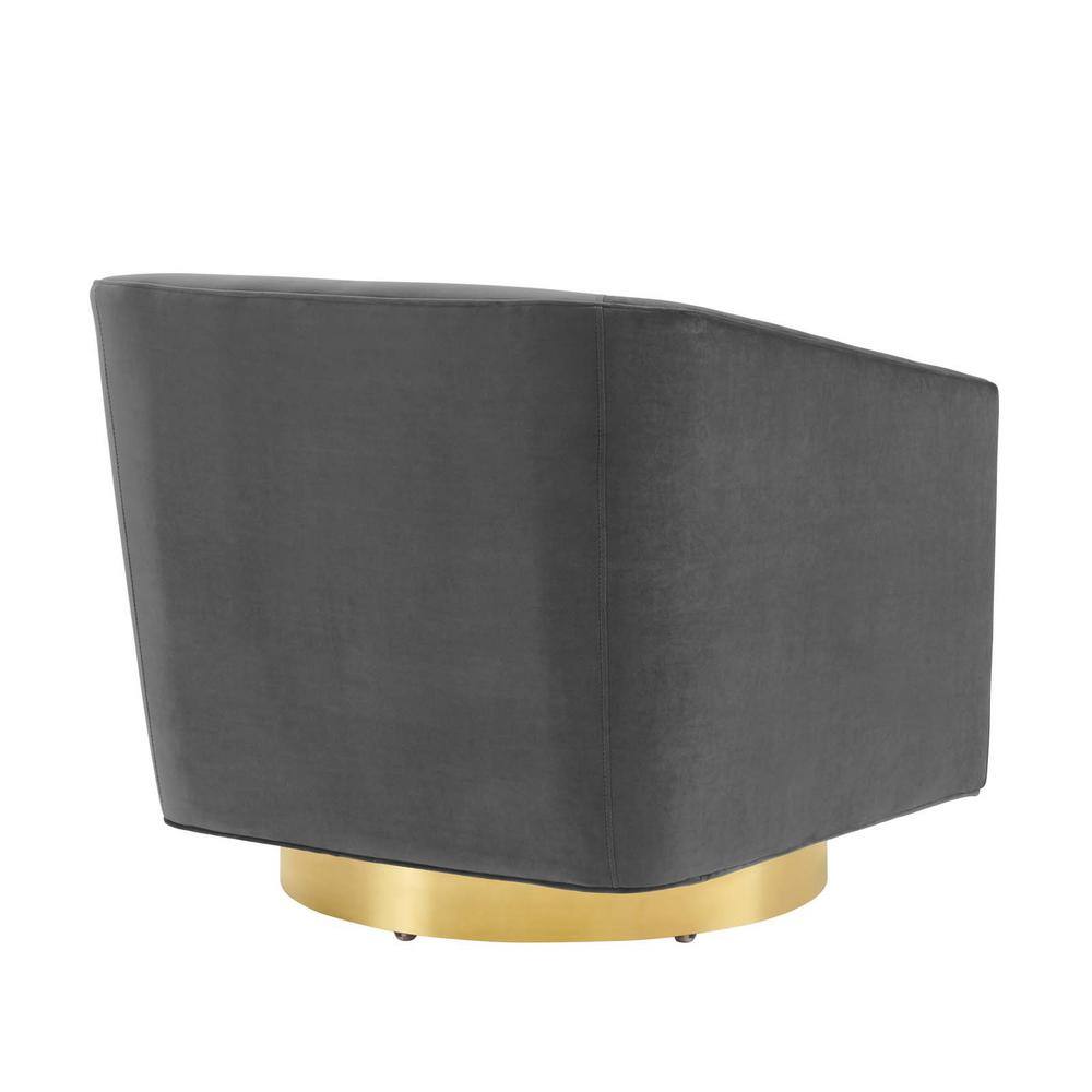 Elegant Gold Charcoal Velvet Barrel Swivel Accent Chair