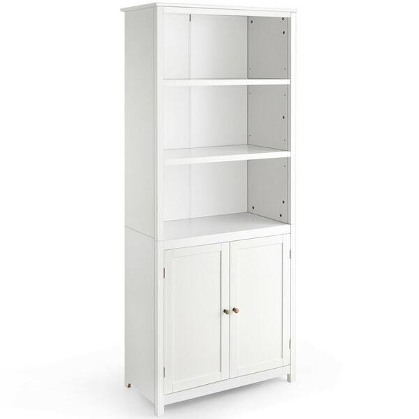 Costway 72 in. White Wood 5-shelf Standard Bookcase with Doors