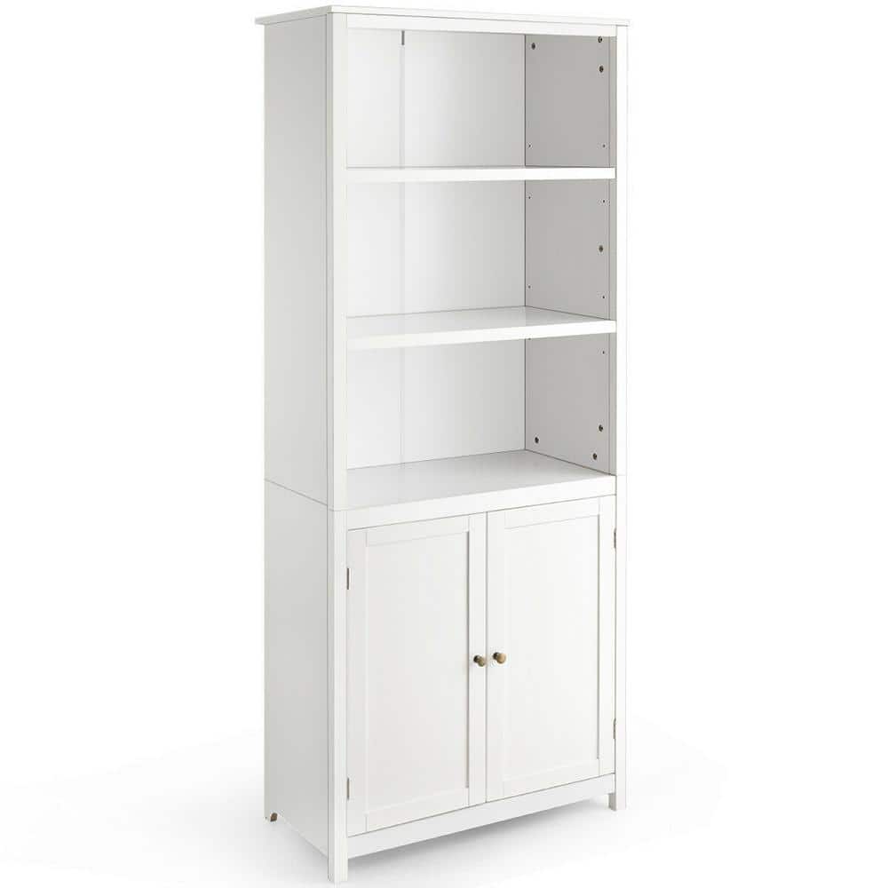 Costway 72 In White Wood 5 Shelf Standard Bookcase With Doors Hw61830
