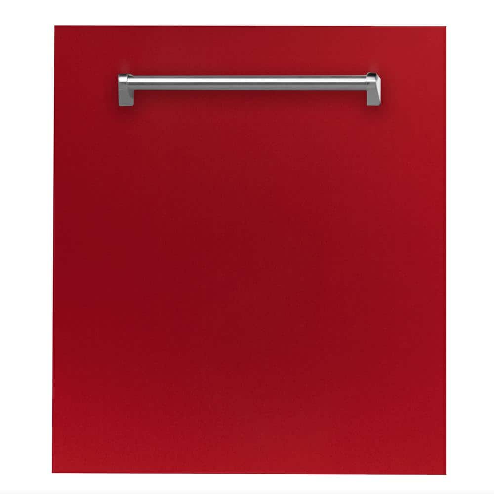24 in. Top Control 6-Cycle Compact Dishwasher with 2 Racks in Red Gloss & Traditional Handle