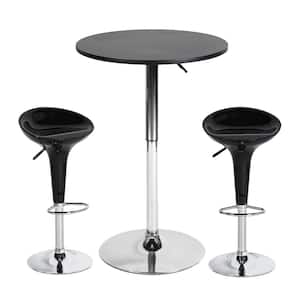 Sakuru Baer 3-Piece Black Metal Frame Wood Table Top ABS Seat Adjustable Height Bar Table Set