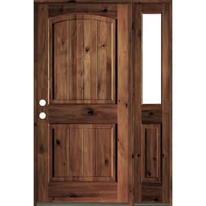 46 in. x 80 in. Rustic Knotty Alder Right-Hand/Inswing Clear Glass Red Mahogany Stain Wood Prehung Front Door with RHSL