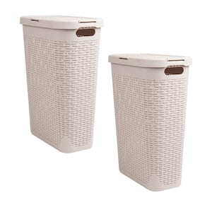 Ivory 23.5 in. H x 10.4 in. W x 18 in. L Plastic 40L Slim Ventilated Rectangle Laundry Hamper with Lid (Set of 2)