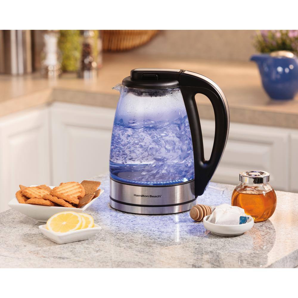 1.8 Quart Stainless Steel and Glass Electric Kettle with Blue LED