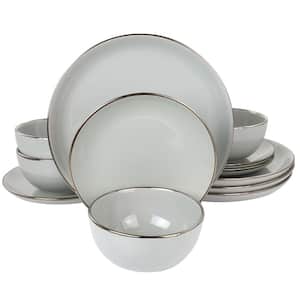 Rockaway 12-Piece Gray Gold Stoneware Dinnerware Set