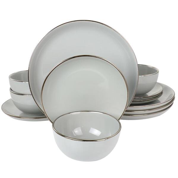 Gibson Home Rockaway 12-Piece Gray Gold Stoneware Dinnerware Set