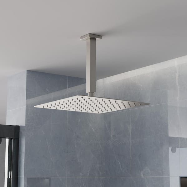1-Spray Patterns with 2.5 GPM 10 in. Ceiling Mount Rain Fixed Shower Head in Brushed Nickel
