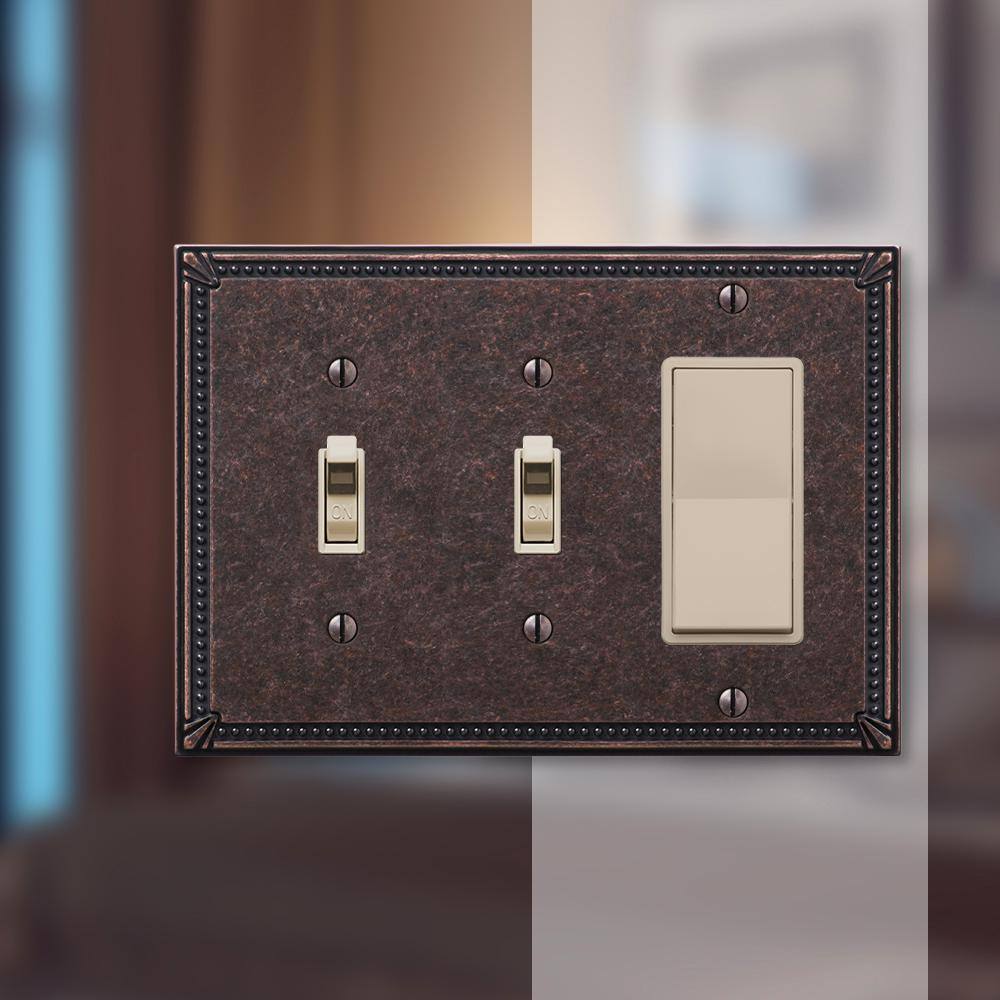 Aged Bronze 3-Gang Double Toggle and Rocker Wall Plate